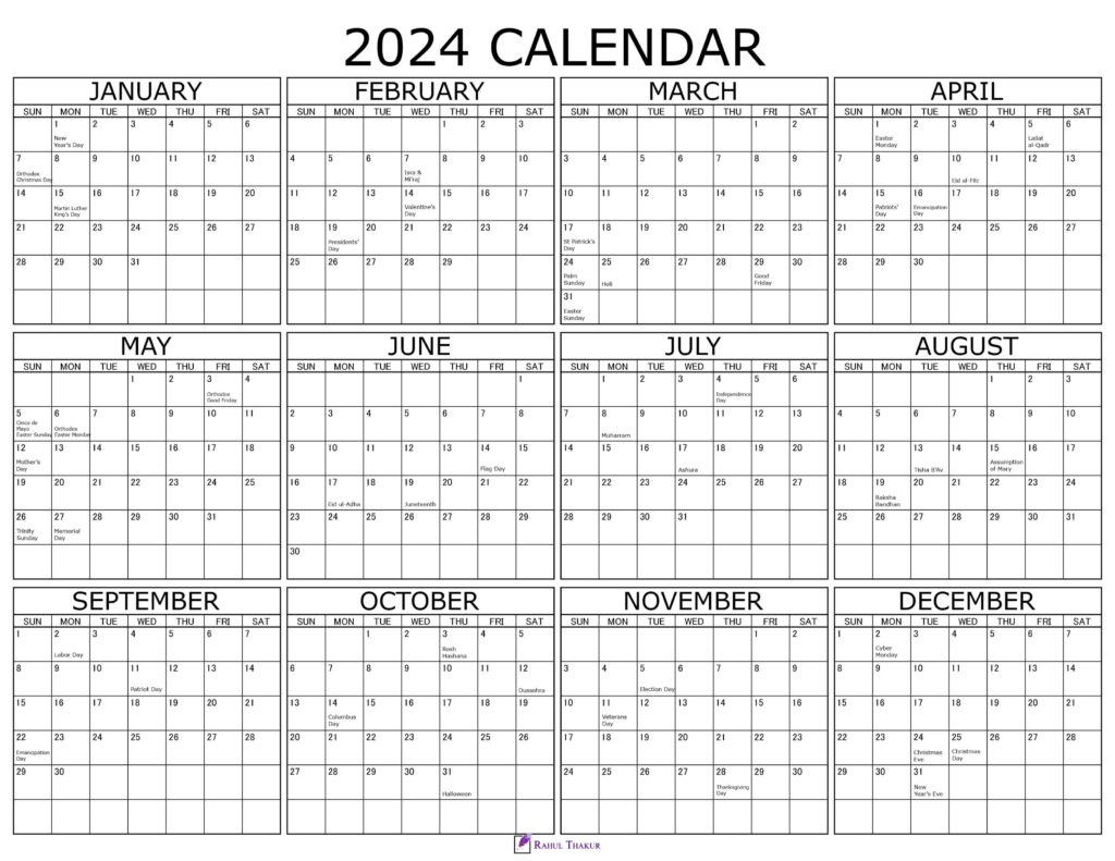 2024 Yearly Holiday Calendar