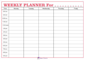 5 day Weekly calendar with time column Template