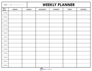 6 day Weekly calendar with time column