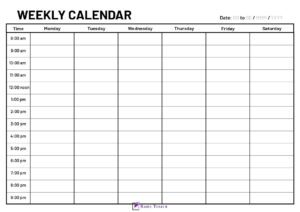 A4 size 6 day Weekly calendar with time column