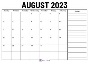 August 2023 Calendar With Notes