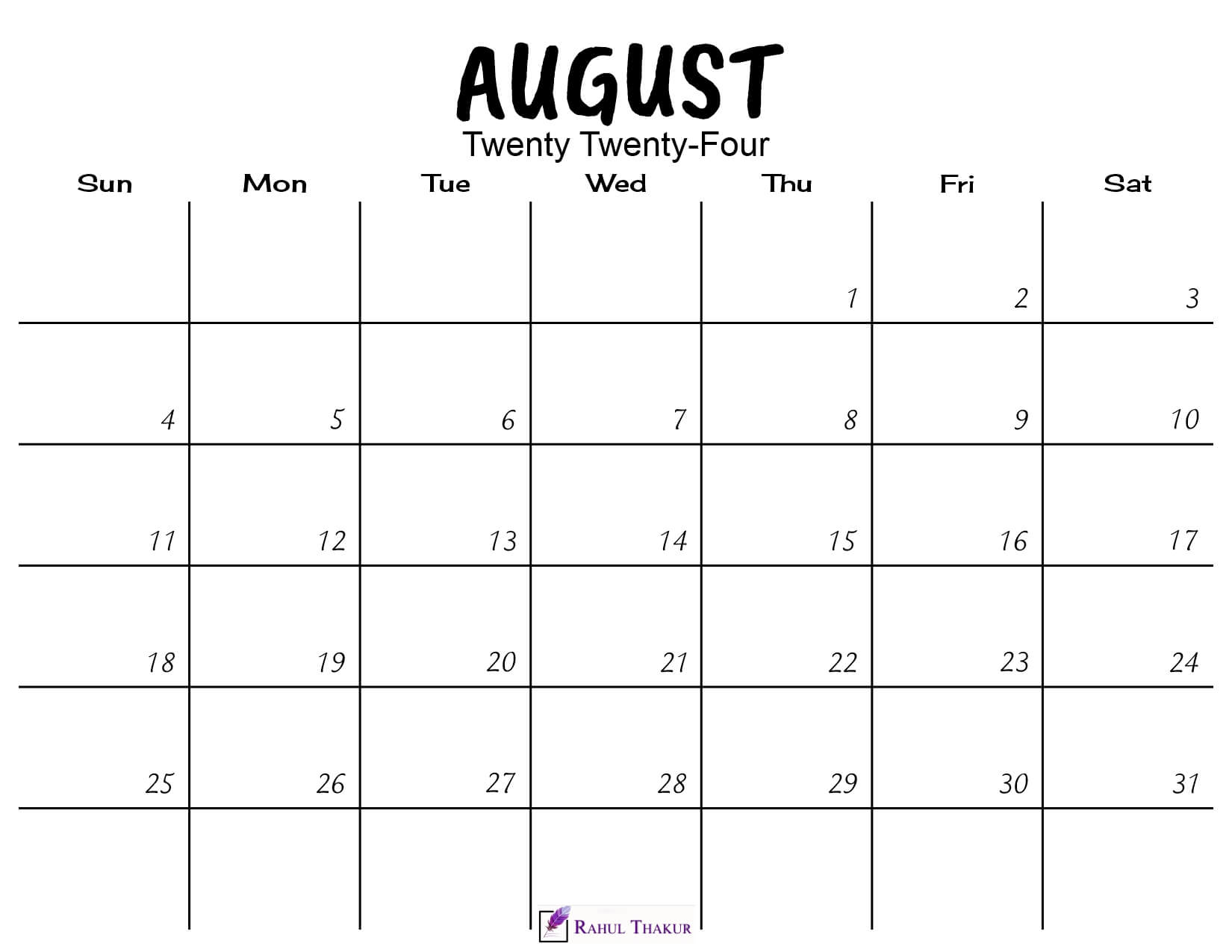 August 2024 Calendar Printable