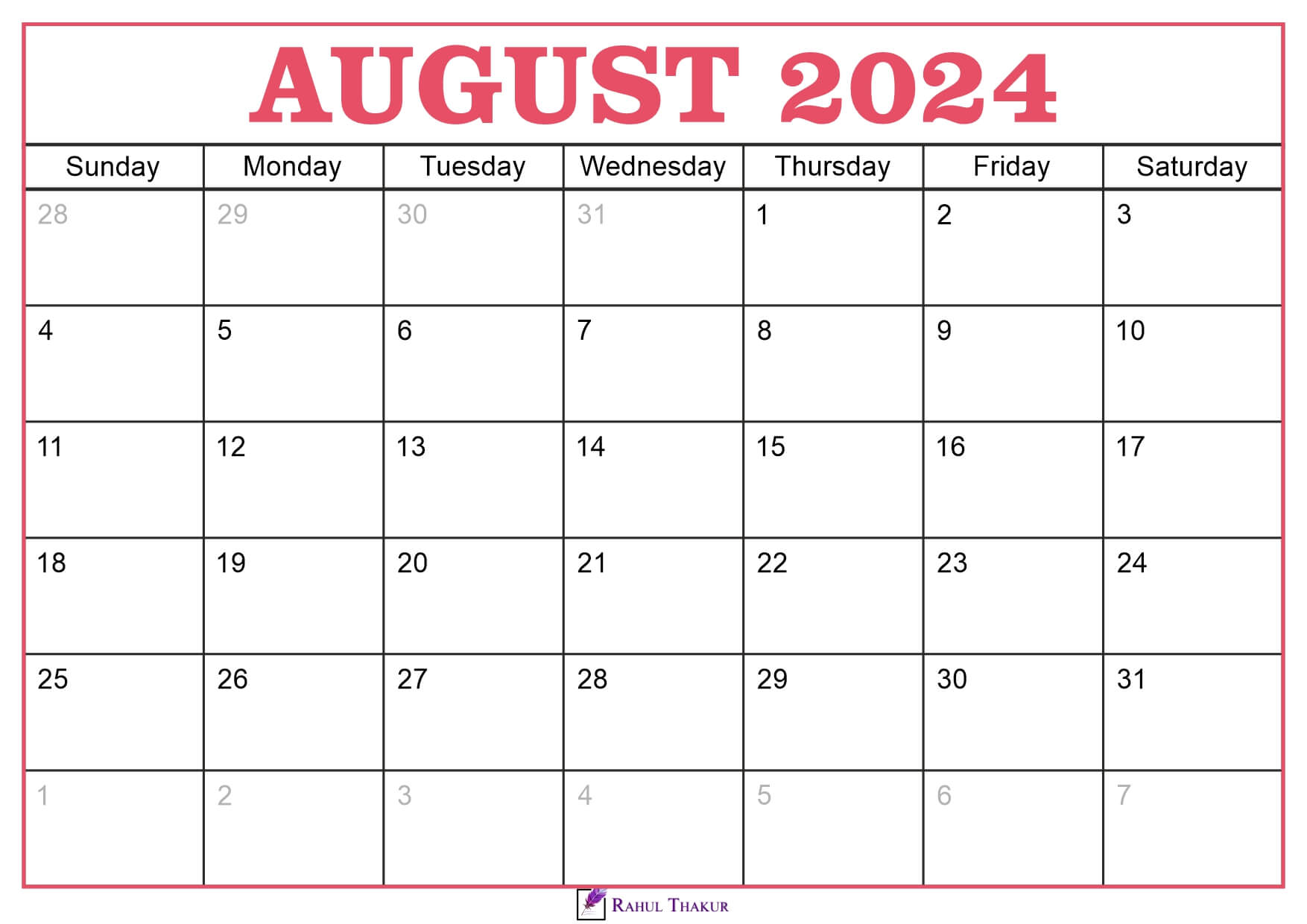 August 2024 Calendar Template