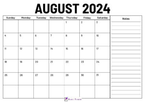 August 2024 Calendar With Notes