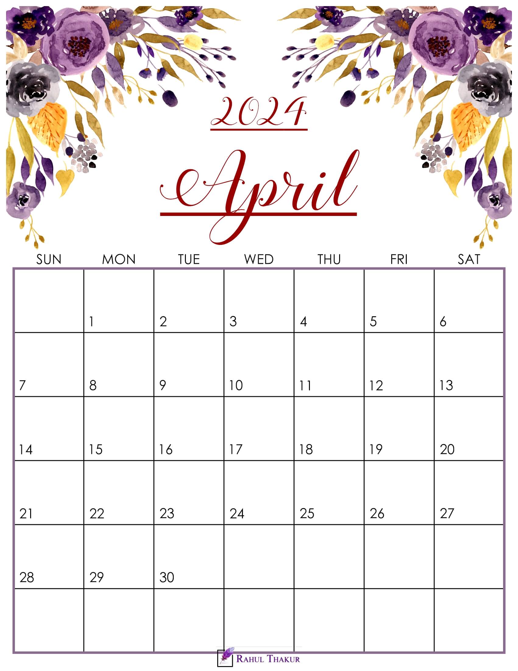 Cute April 2024 Calendar