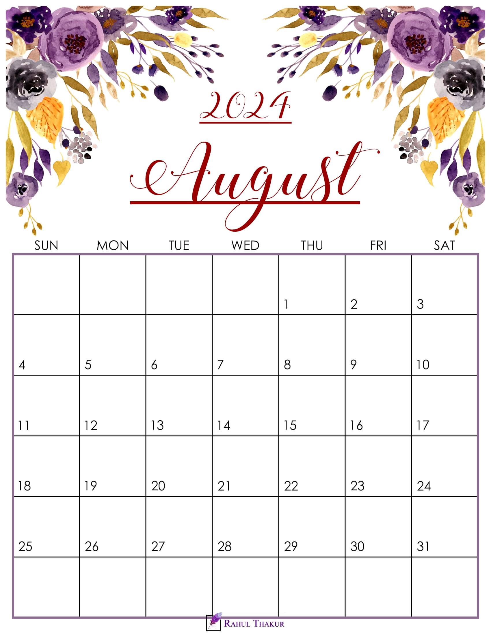 Cute August 2024 Calendar