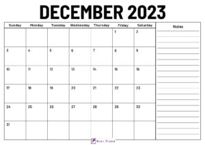 December 2023 Calendar With Notes