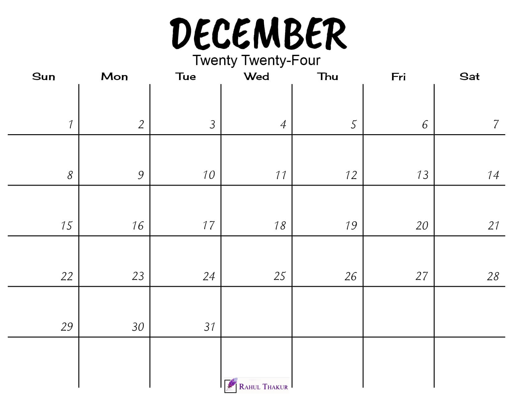 December 2024 Calendar Printable