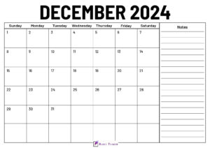 December 2024 Calendar With Notes