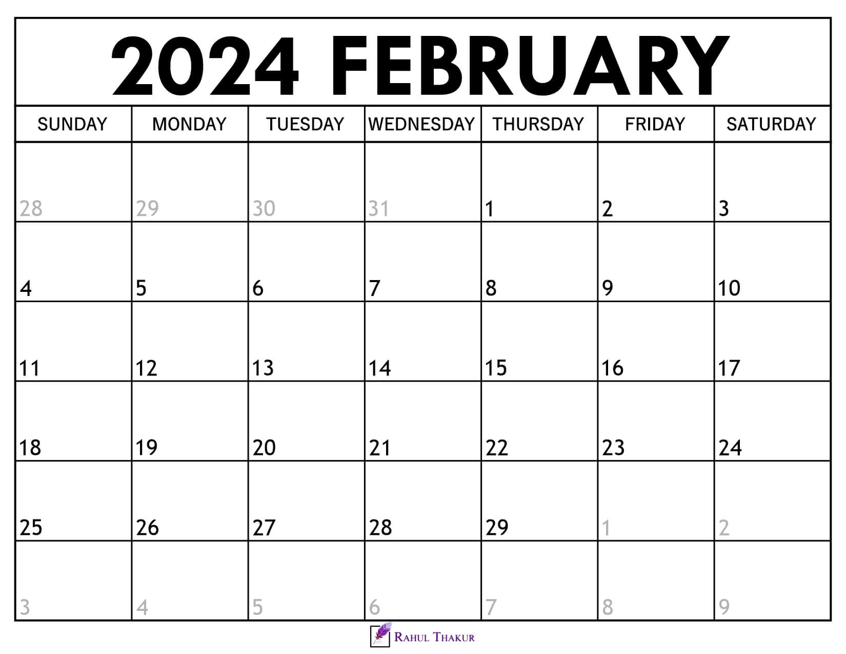 Printable February 2024 Calendar Template Thakur Writes