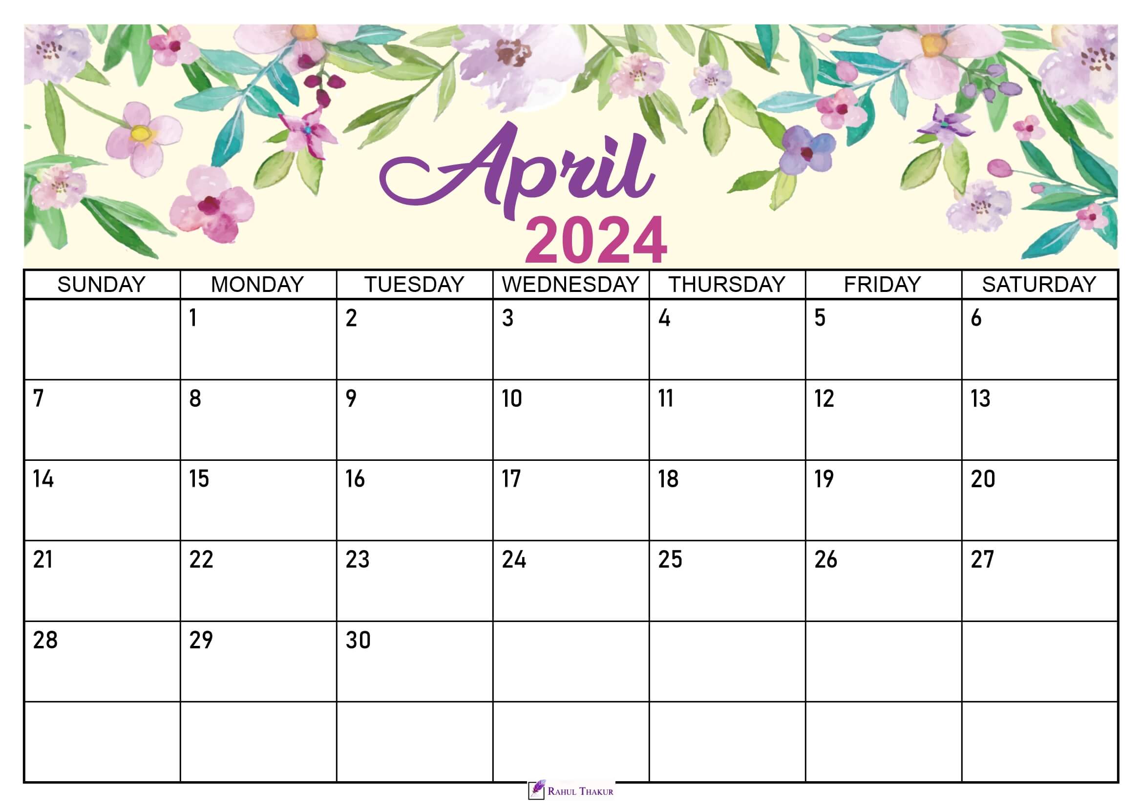 Floral April 2024 Calendar