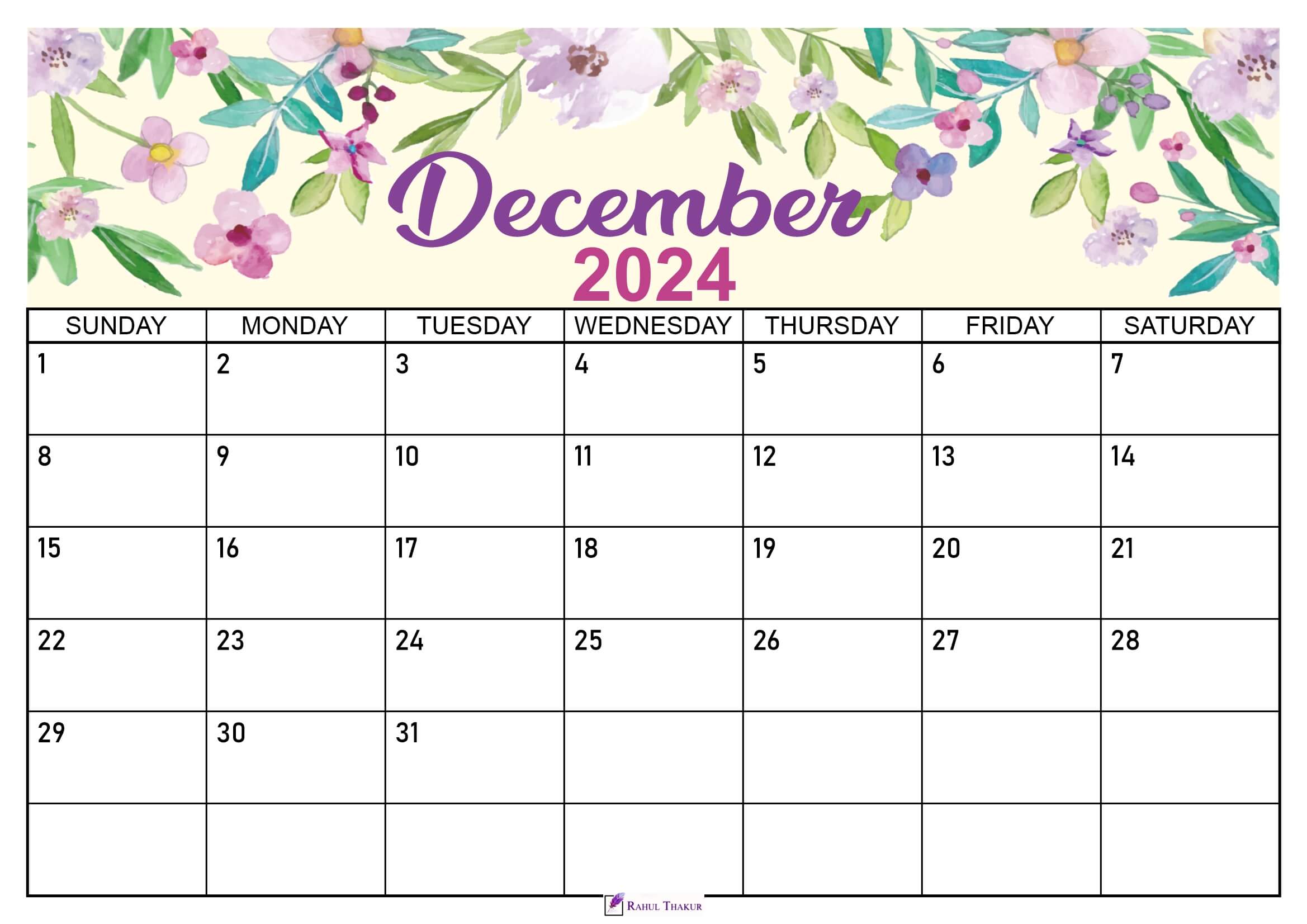 Floral December 2024 Calendar