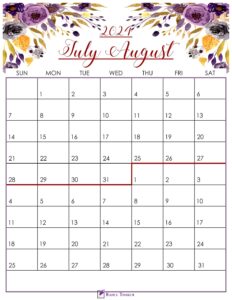 Floral July August 2024 Calendar