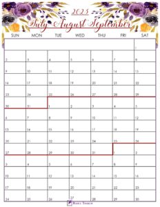 Floral July to September 2023 Calendar