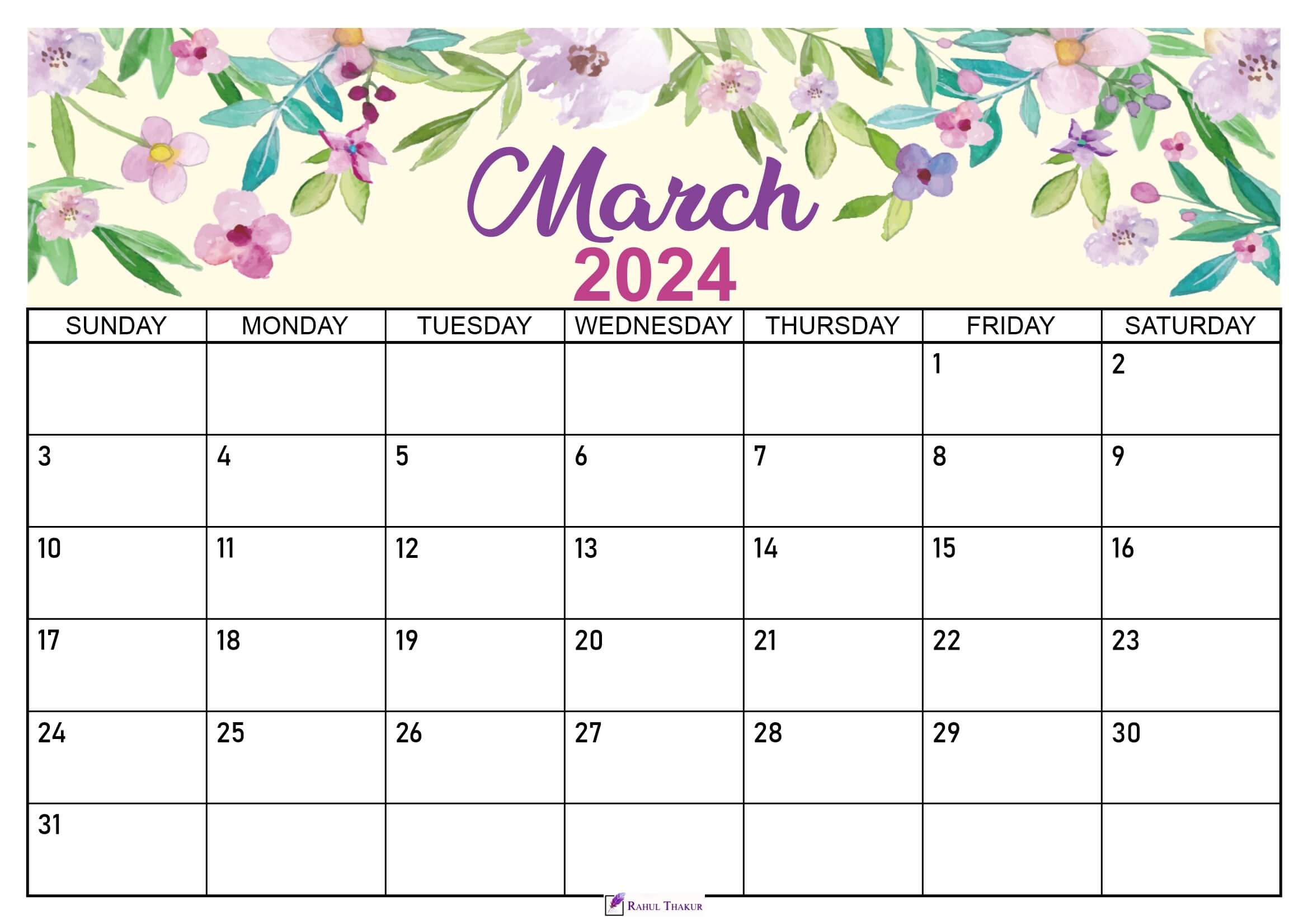 Floral March 2024 Calendar