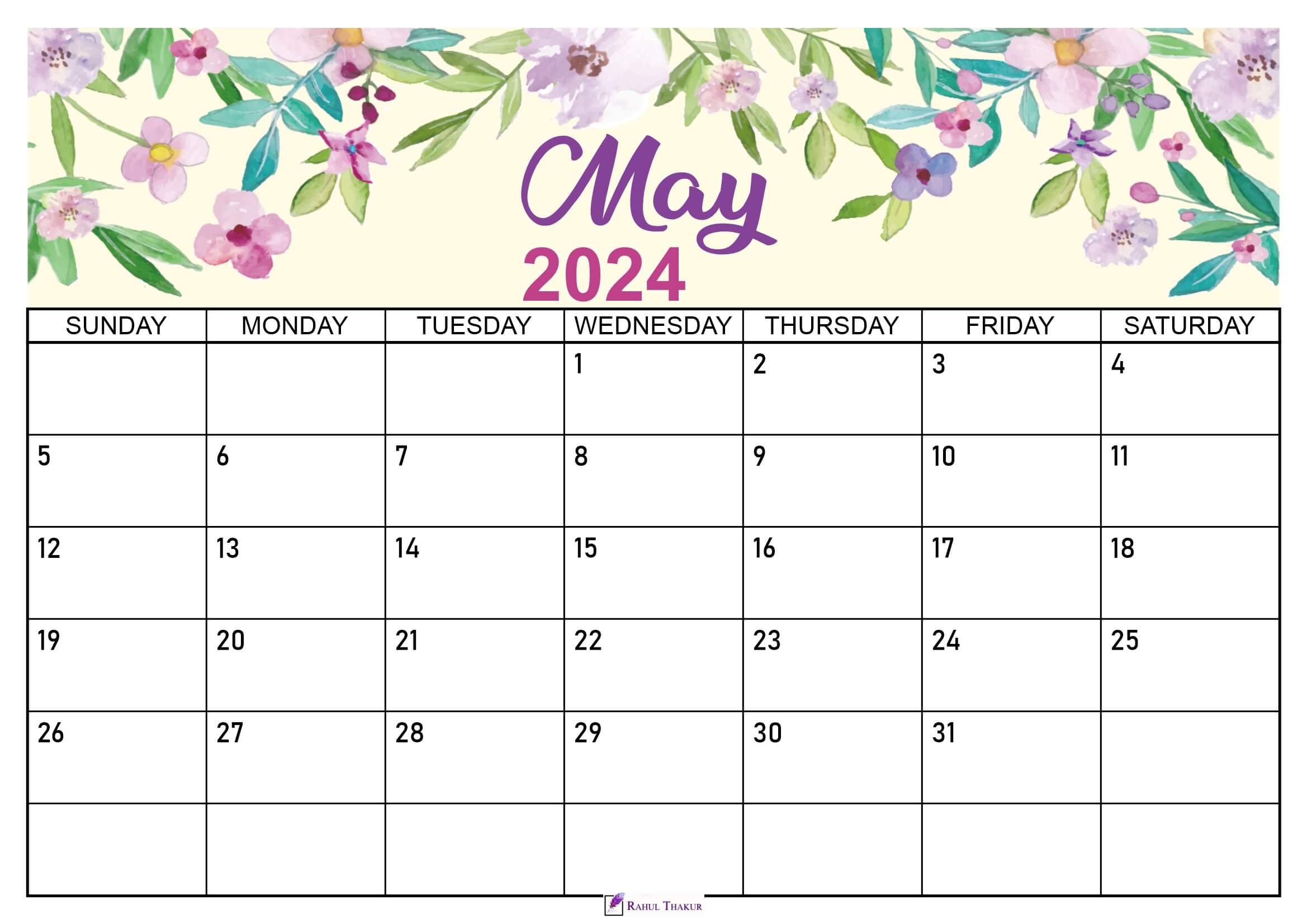 Floral May 2024 Calendar
