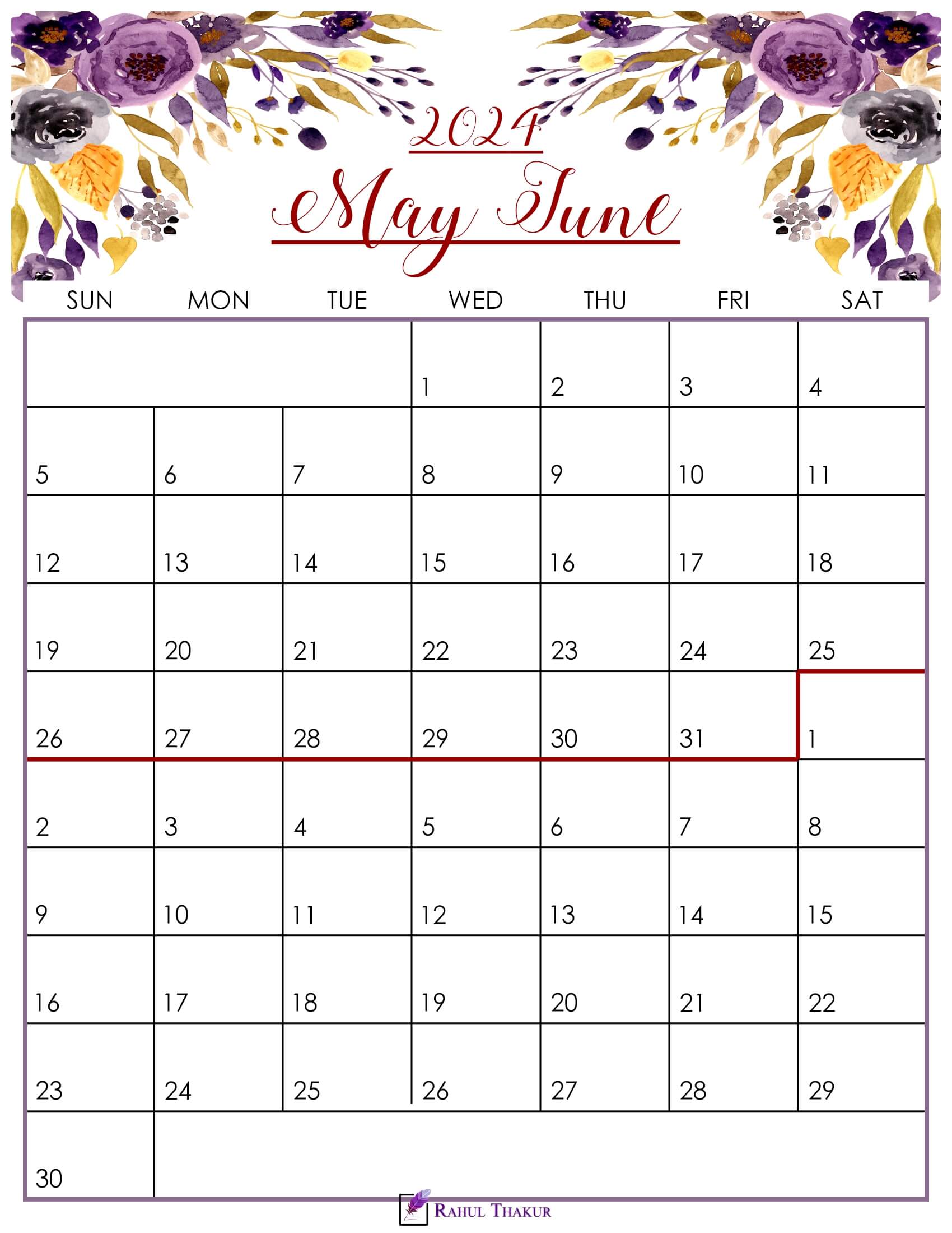 Floral May June 2024 Calendar