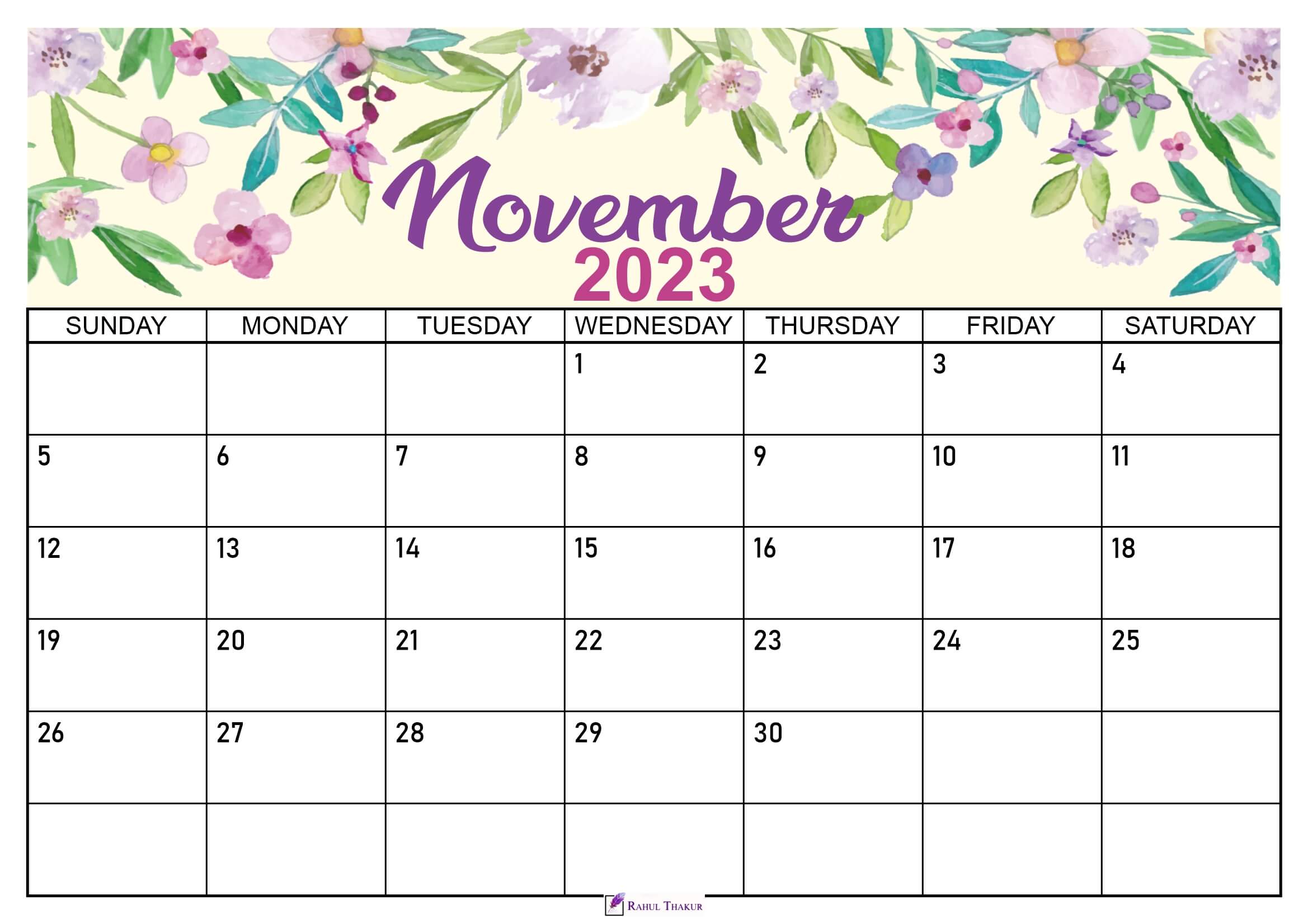 Floral November 2023 Calendar