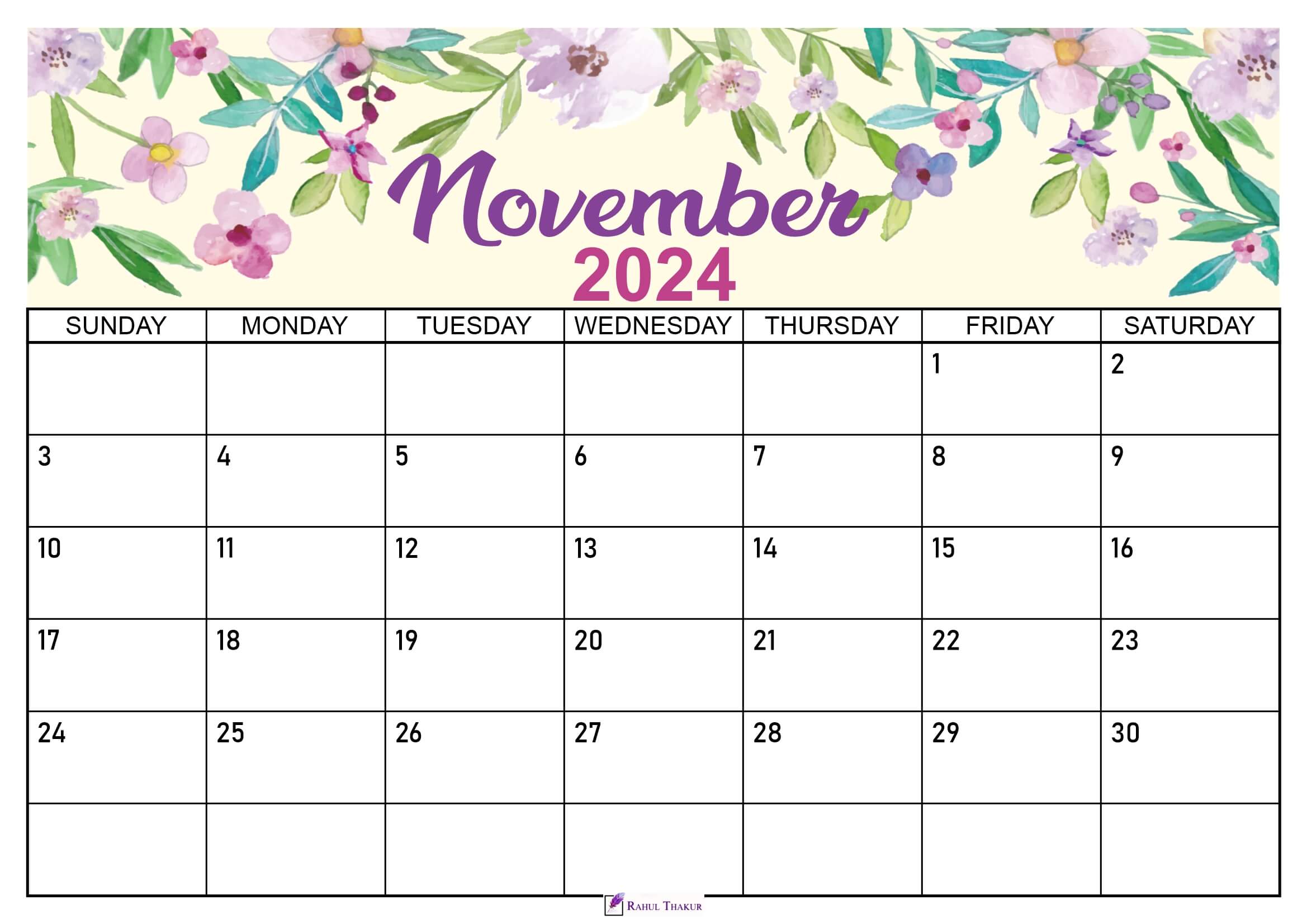 Floral November 2024 Calendar