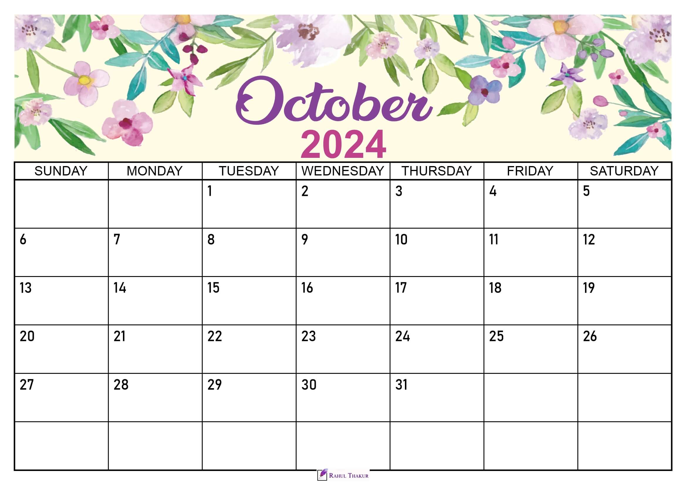 Floral October 2024 Calendar