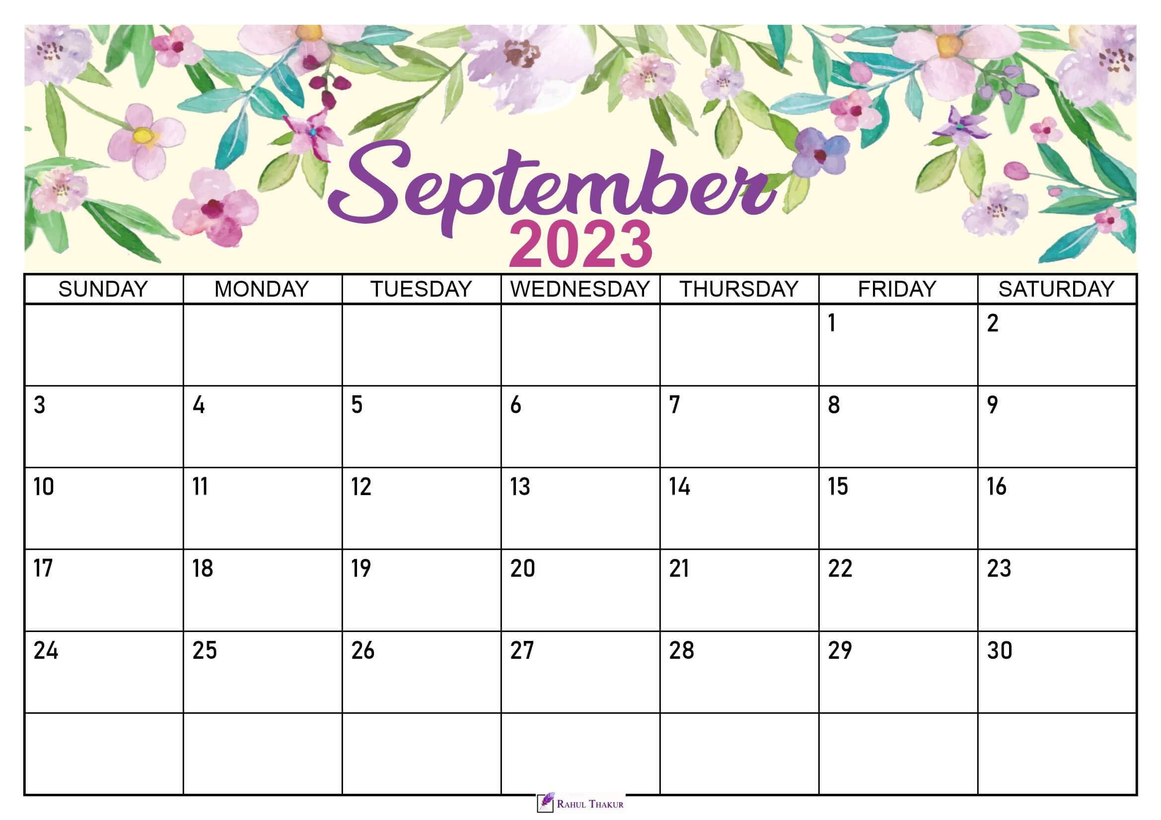 Floral September 2023 Calendar