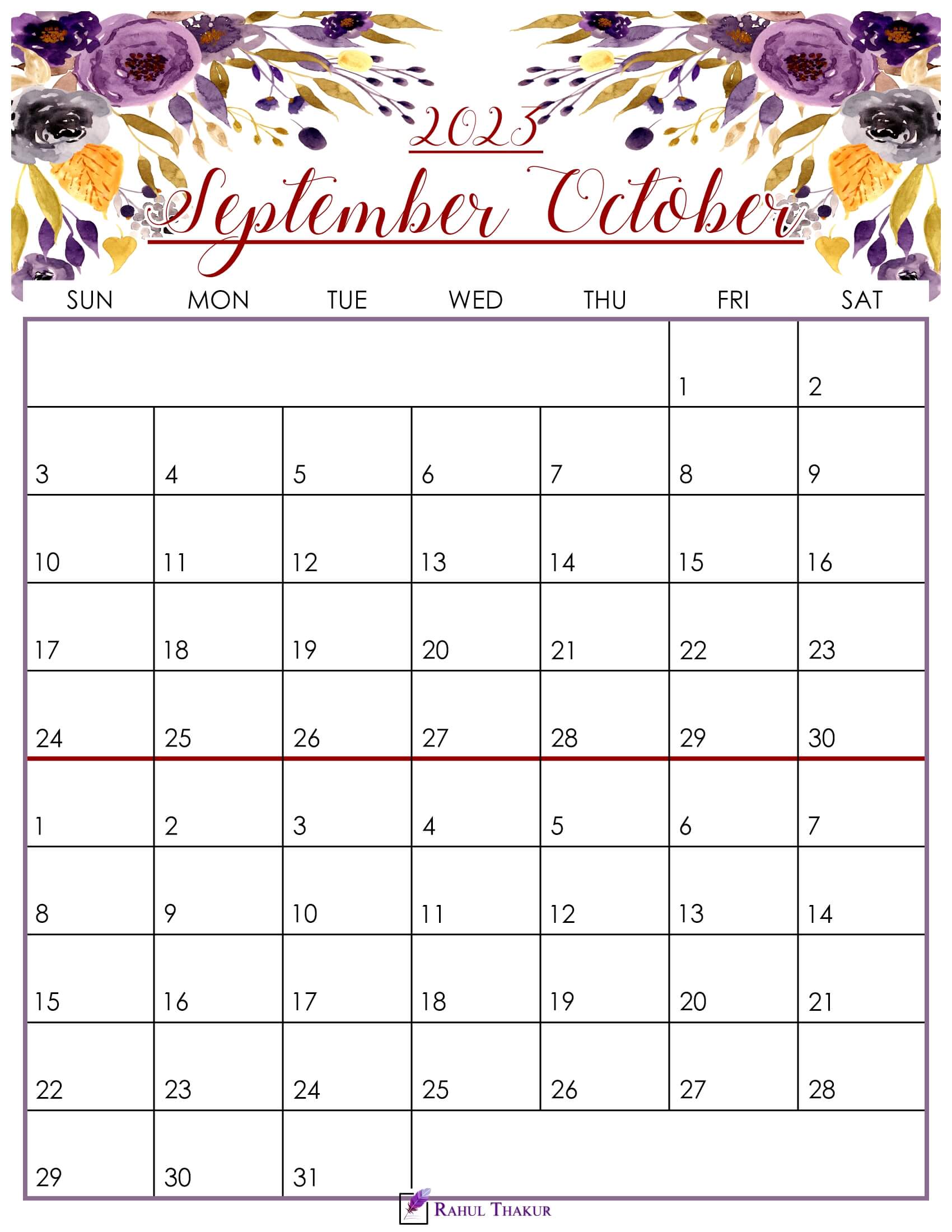 Floral September October 2023 Calendar