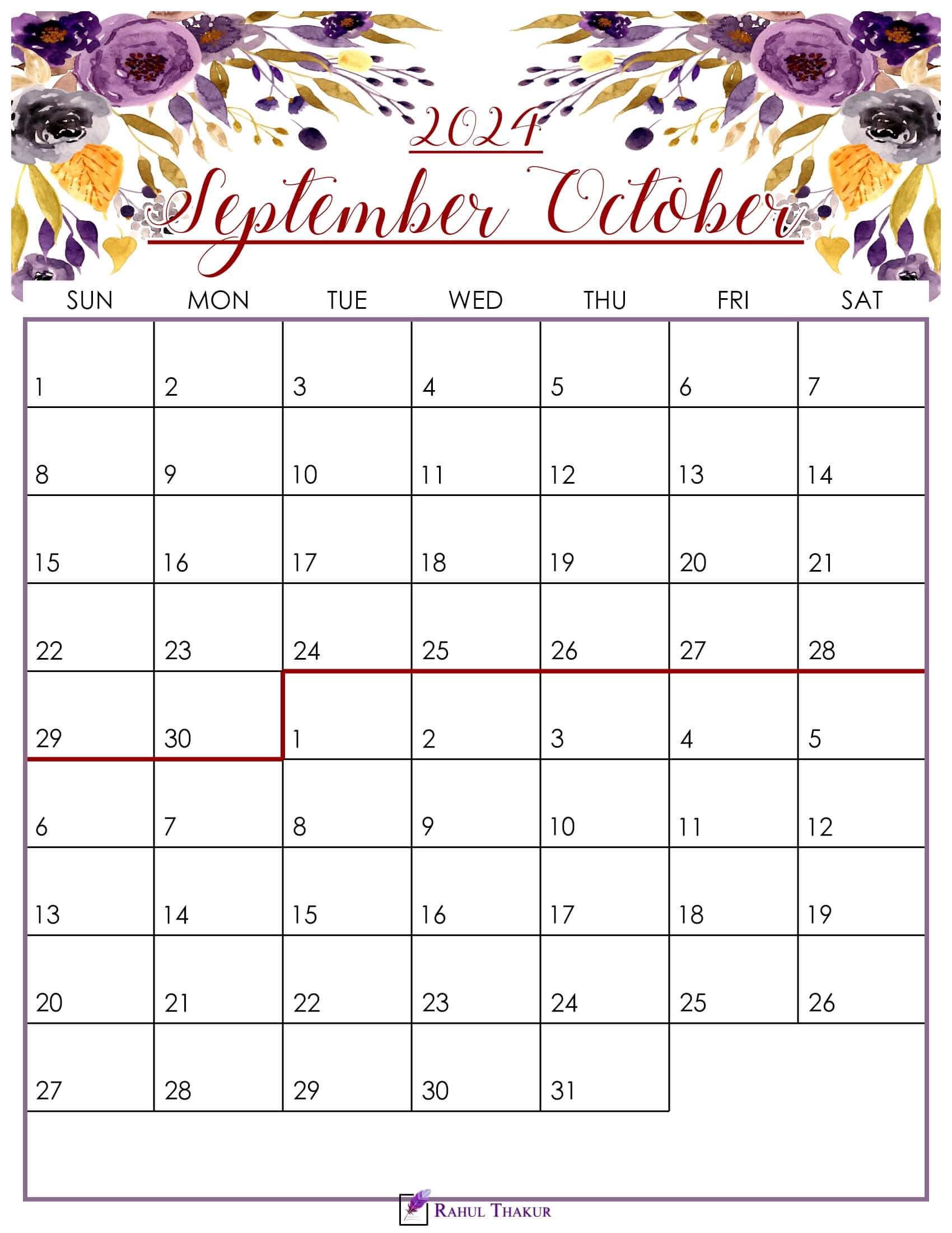 Floral September October 2024 Calendar