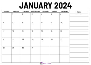 January 2024 Calendar With Notes