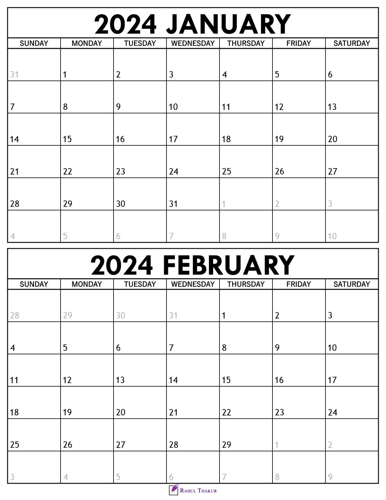 January And February 2024 Calendars Audra Candide