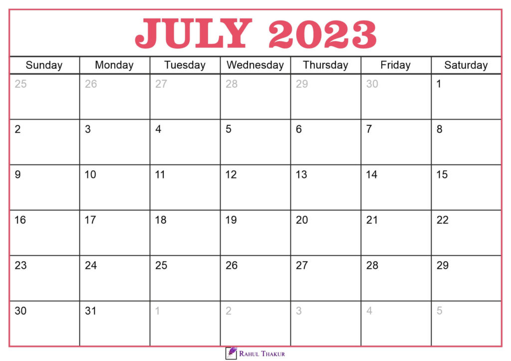 July 2023 Calendar Template