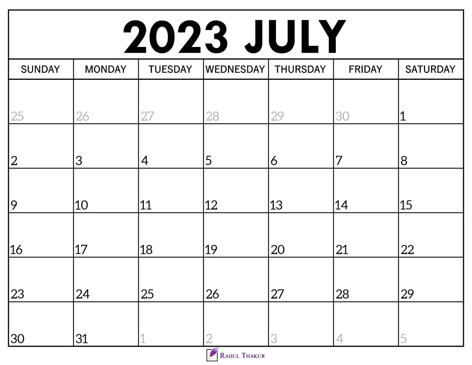Printable July 2023 Calendar Template Thakur Writes
