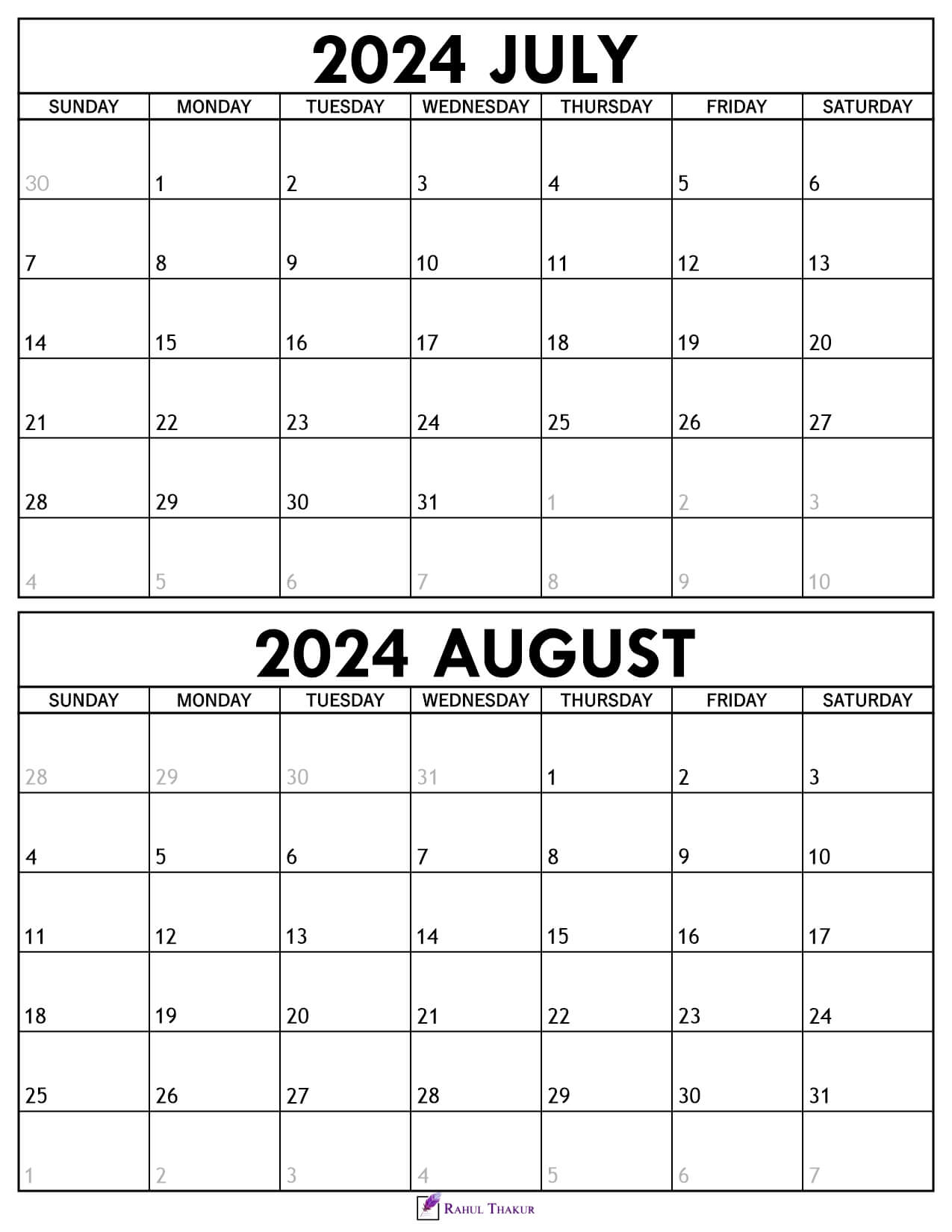 July August 2024 Calendar