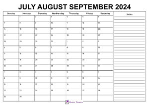 July to September 2024 Calendar With Notes