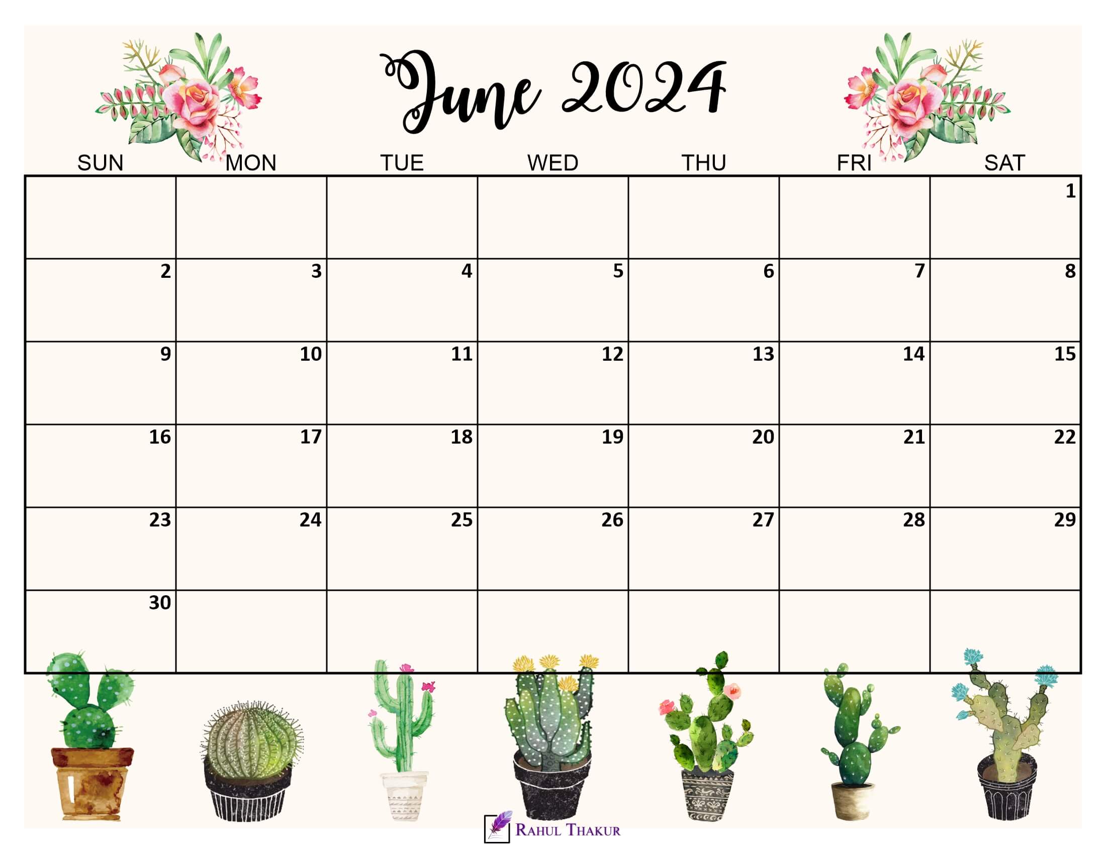 Printable June 2024 Calendar Template Thakur Writes