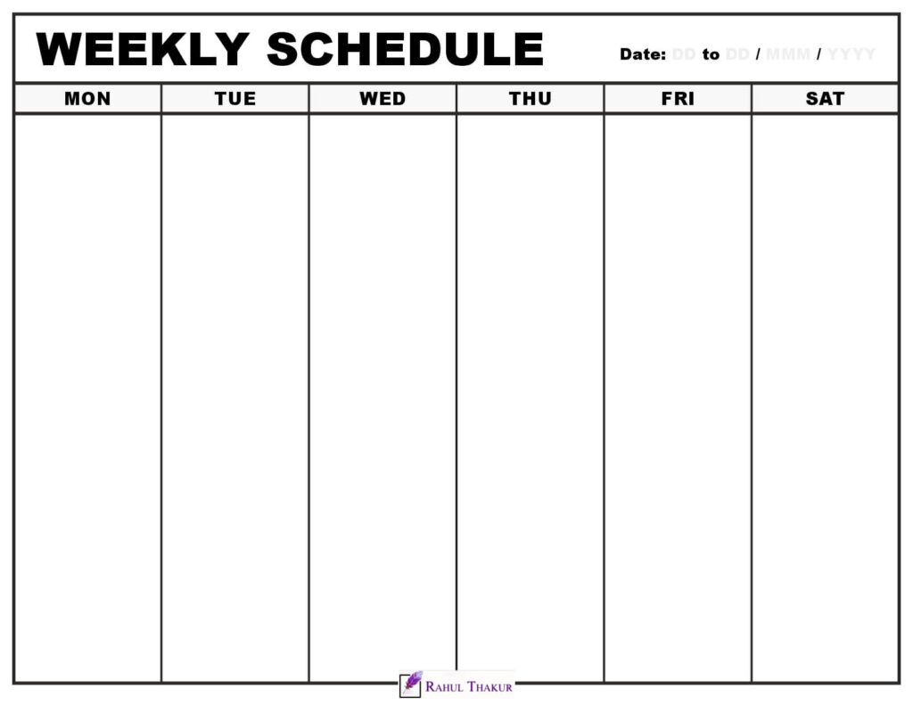 Letter size 6 Day Weekly calendar