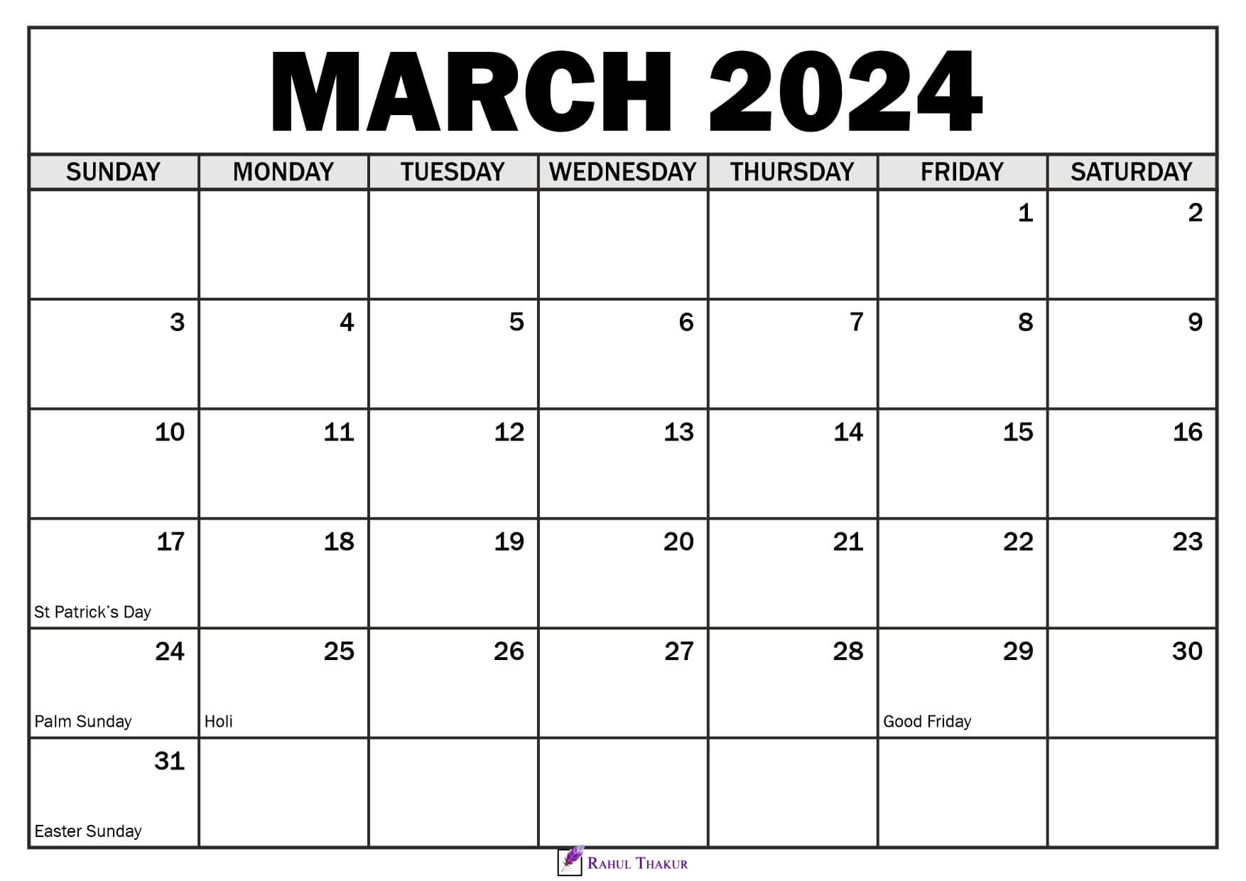 March 2024 Calendar with Holidays