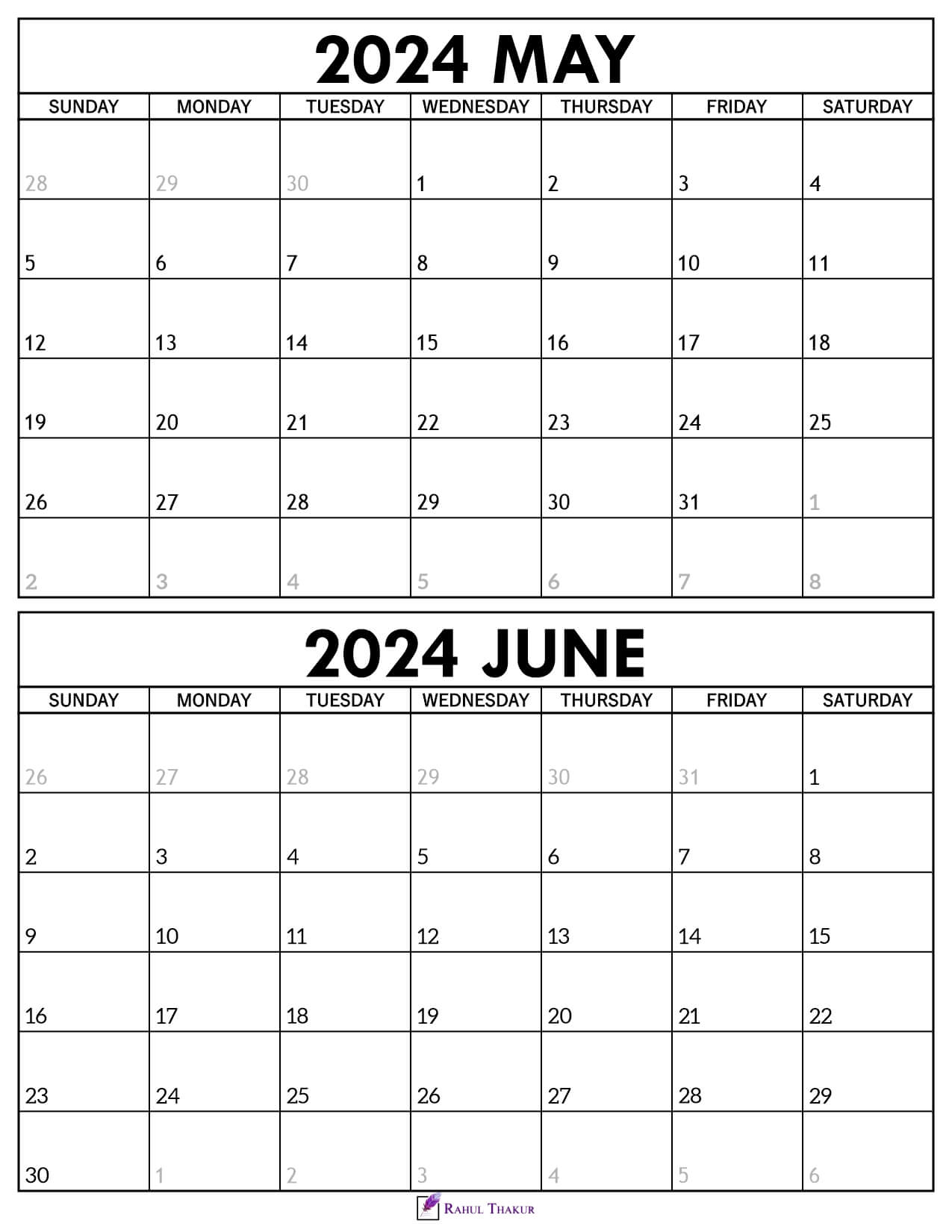 Printable May June 2024 Calendar Template Thakur Writes