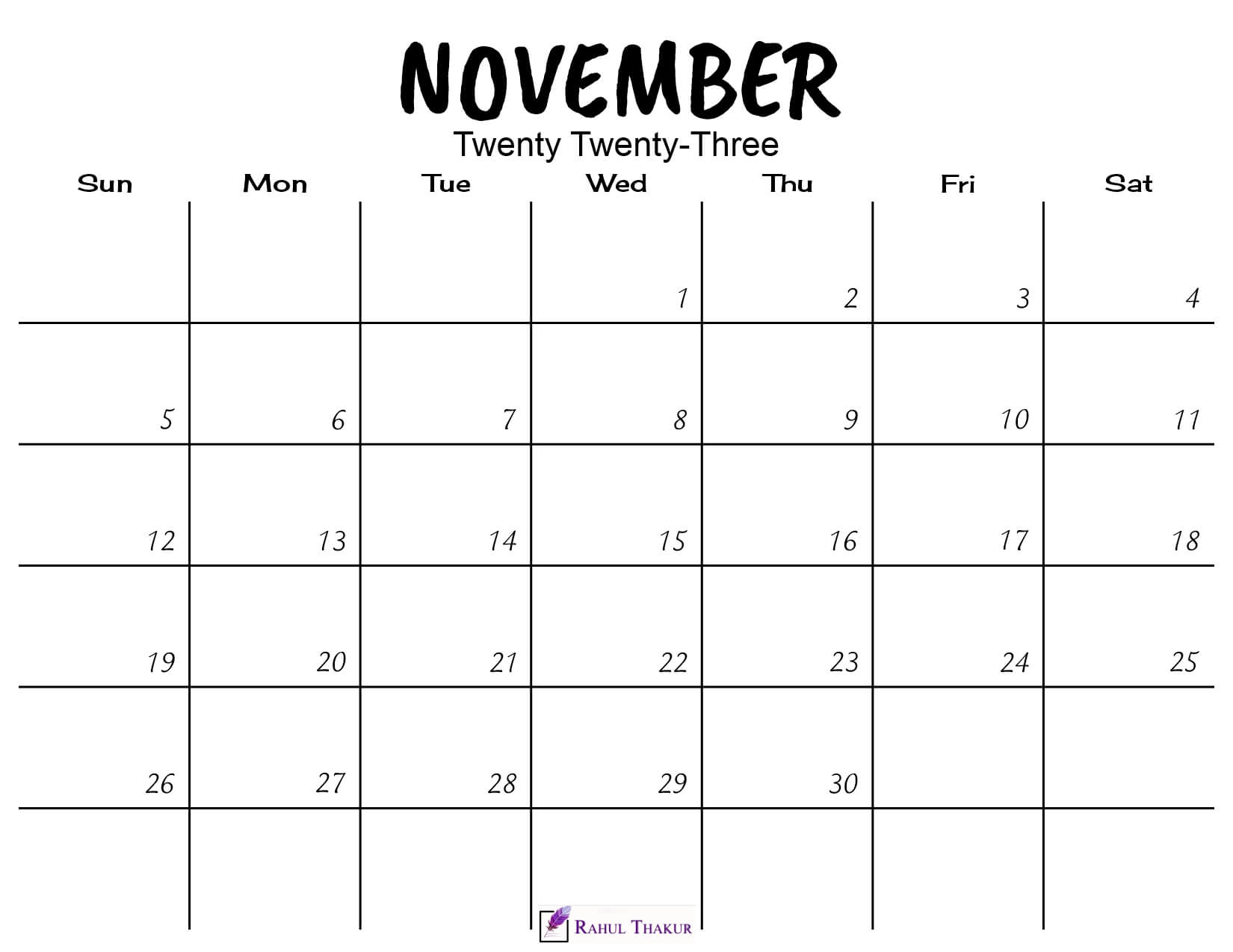 November 2023 Calendar Printable
