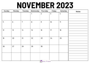 November 2023 Calendar With Notes