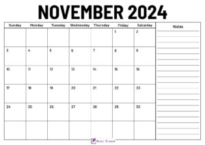 November 2024 Calendar With Notes