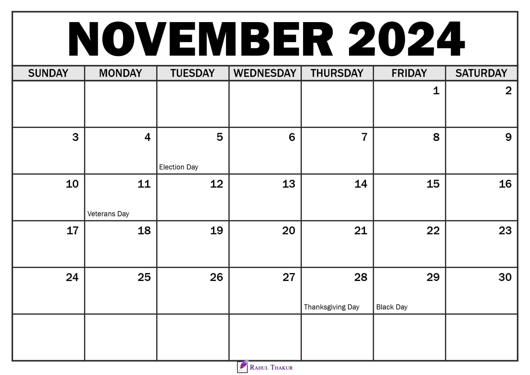 November 2024 Calendar with Holidays