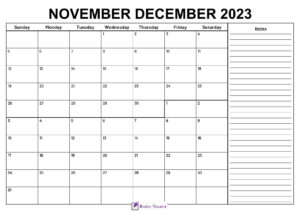 November December 2023 Calendar With Notes