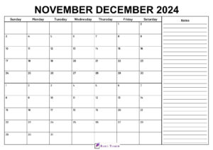 November December 2024 Calendar With Notes