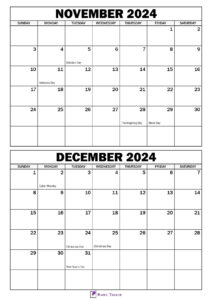 November December 2024 Calendar with Holidays