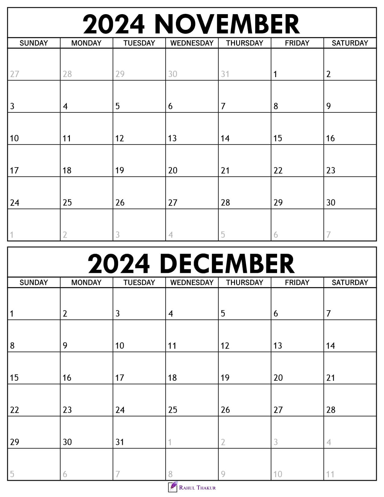 November December 2024 Calendar