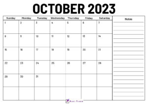 October 2023 Calendar With Notes