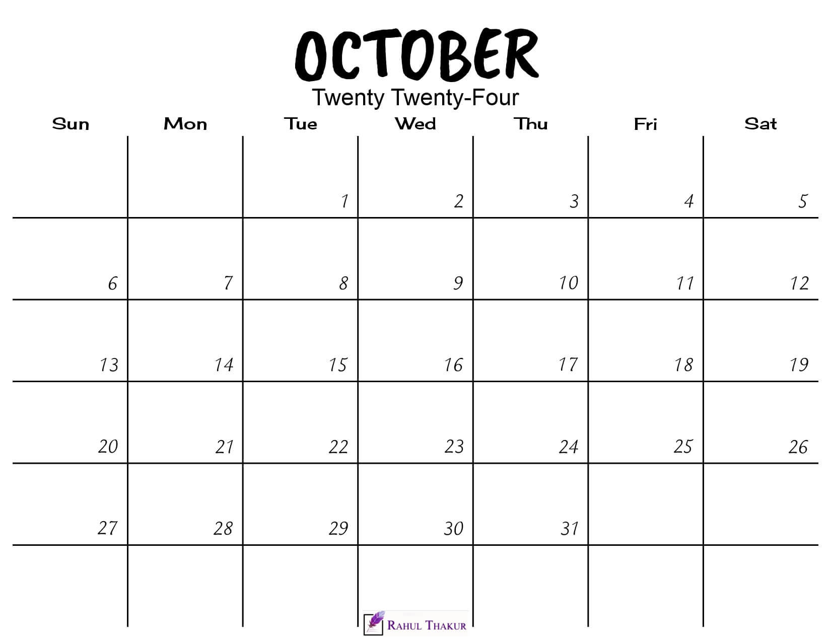 October 2024 Calendar Printable