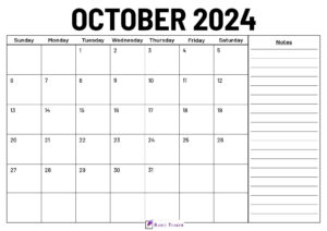 October 2024 Calendar With Notes