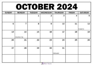 October 2024 Calendar with Holidays