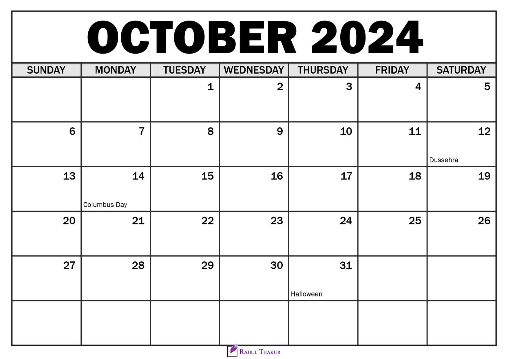 October 2024 Calendar with Holidays